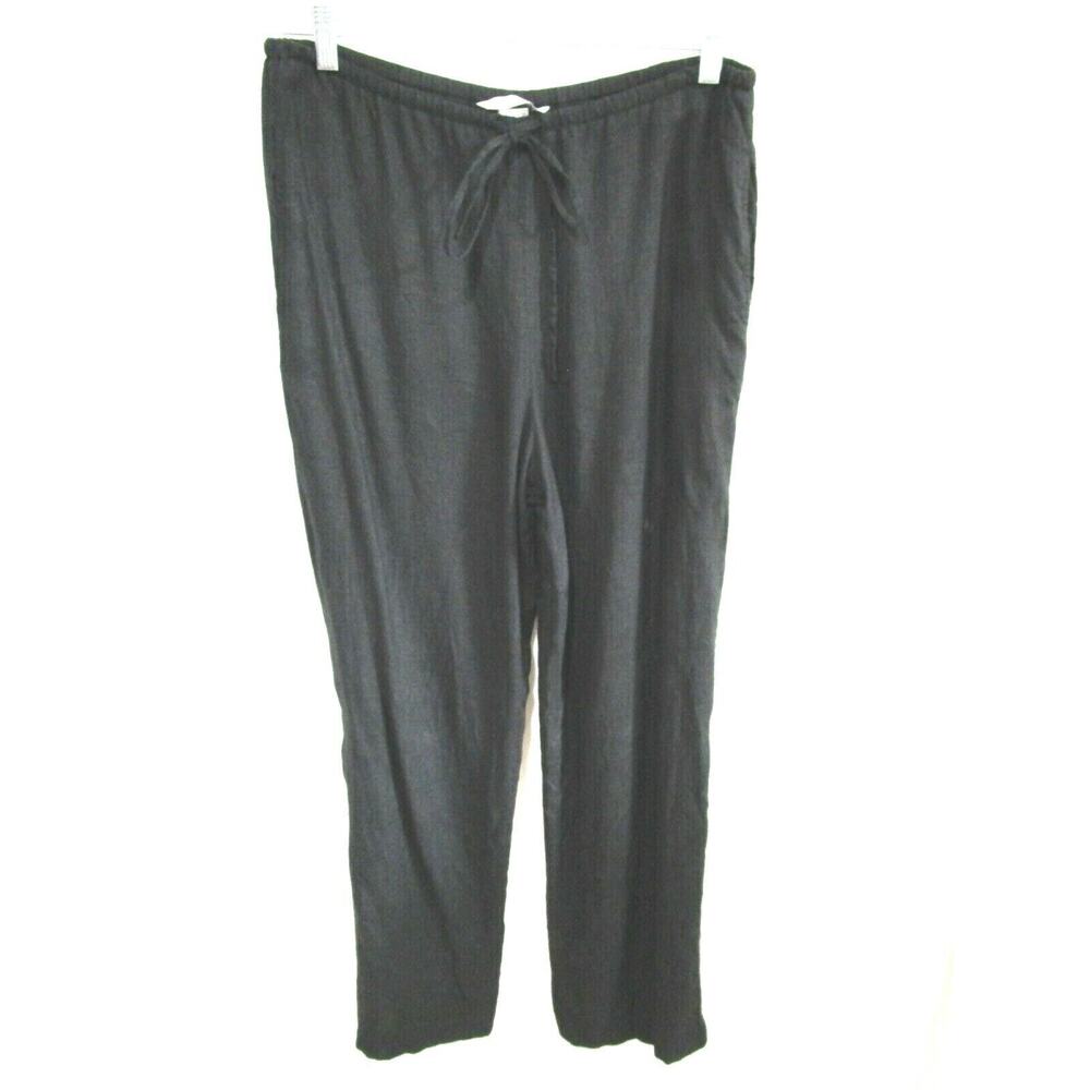 Peter Nygard Lined Black Linen Drawstring Waist Straight Wide Leg Pants Women 12